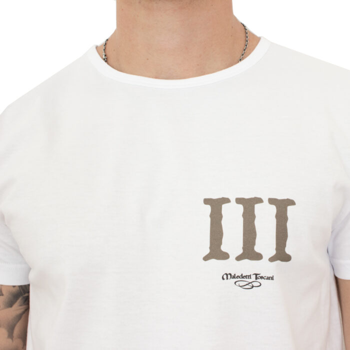 White Canto III Inferno T-Shirt with design detail on the front