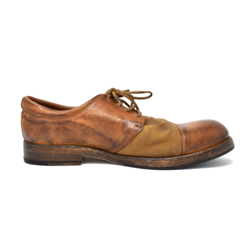 Clochard Derby Canvas and Leather vista lateral del zapato color miel