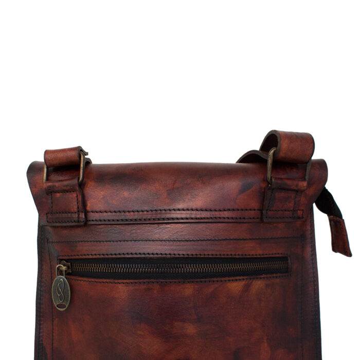 Окрашенная вручную молния Delta 1 на сумке сандалово-темно-коричневого цвета