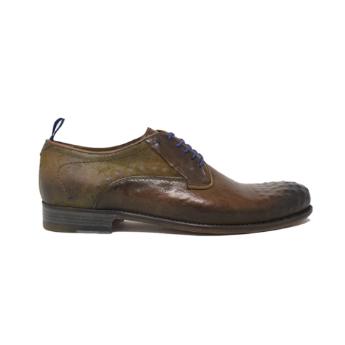 Bicolor Derby Leather Seitenansicht des cognacfarbenen Schuhs