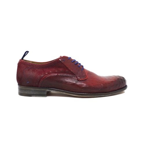 Bicolor Derby Leather side view of the red shoe