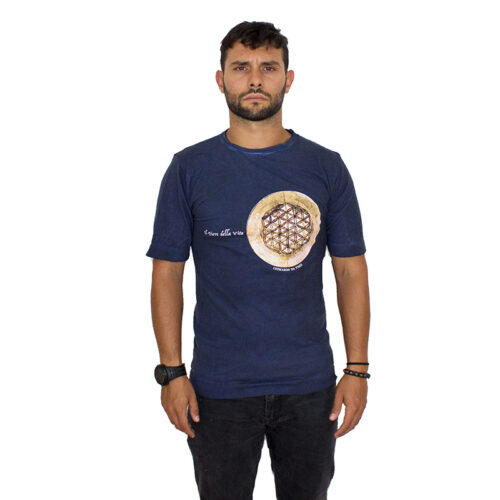 T-Shirt in tree bark and seaweed "Flower of life" color midnight blue front