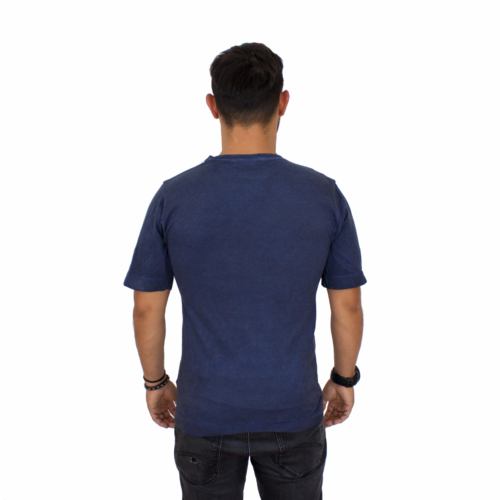 T-Shirt in Corteccia d'albero e Alghe Marine "Fiore della vita" color blu notte retro