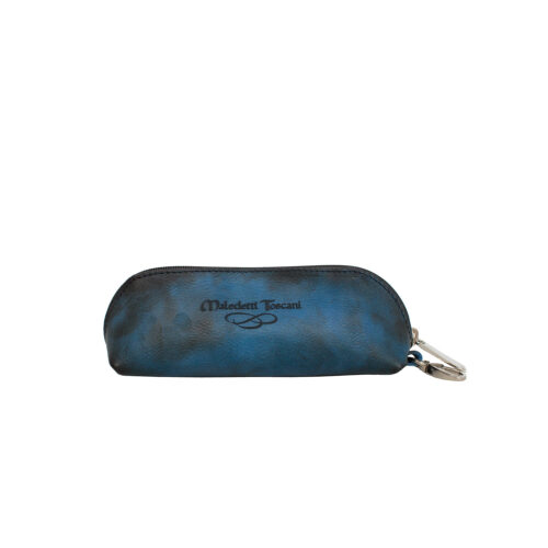 Hand-dyed case, front in cobalt-dark brown color