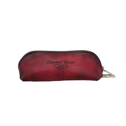 Hand-dyed case, front in red-dark brown color