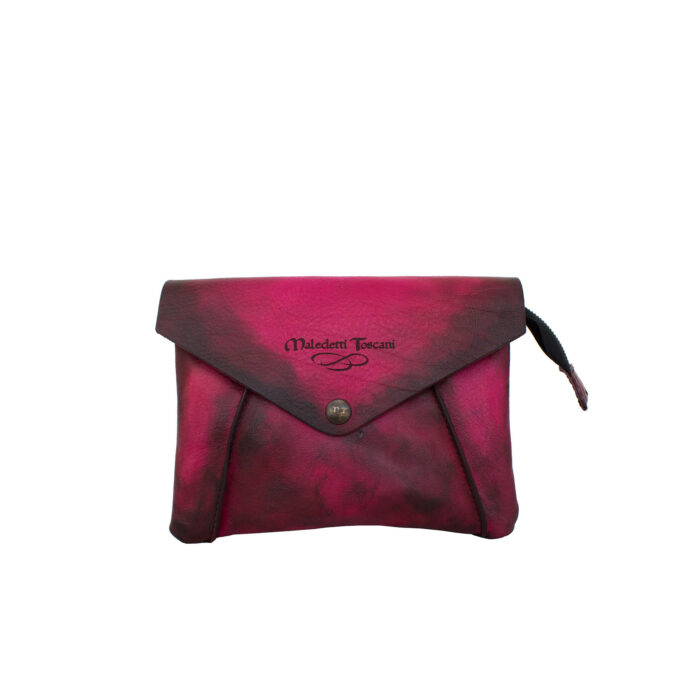 Dodola Hand-dyed front of the fuchsia-dark brown clutch bag