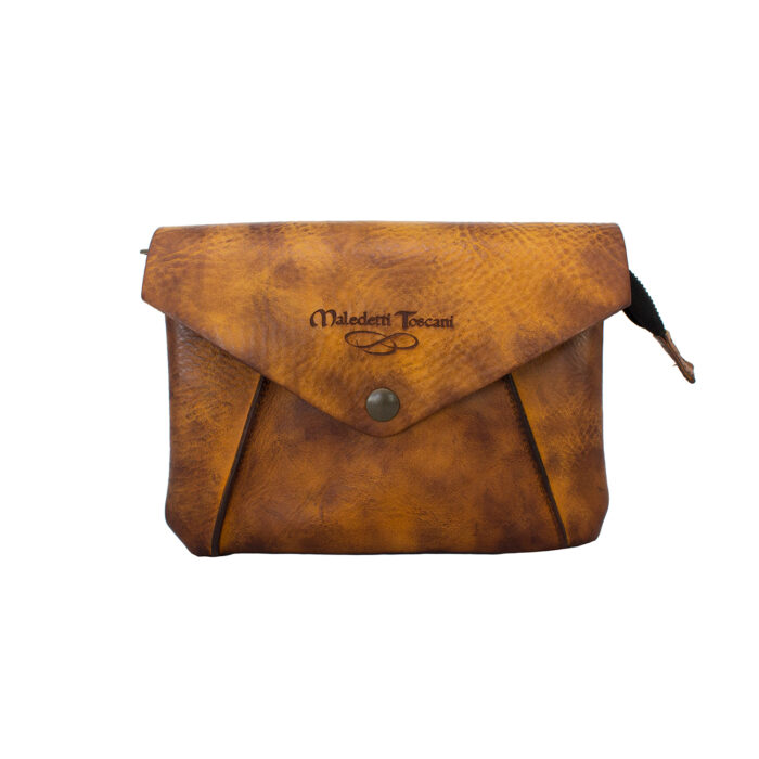 Dodola Hand-dyed front of the lemon yellow-dark brown clutch bag