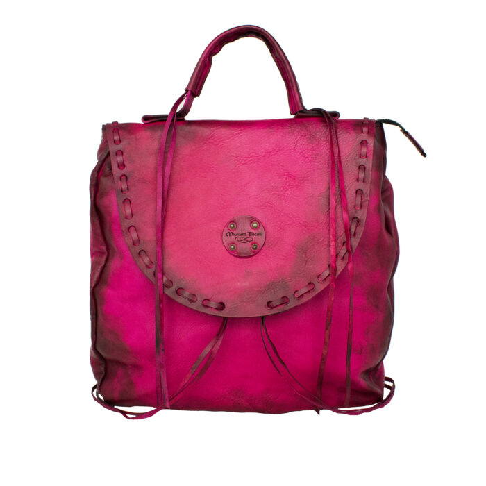 Nubium Hand-dyed front of the backpack in fuchsia-dark brown color