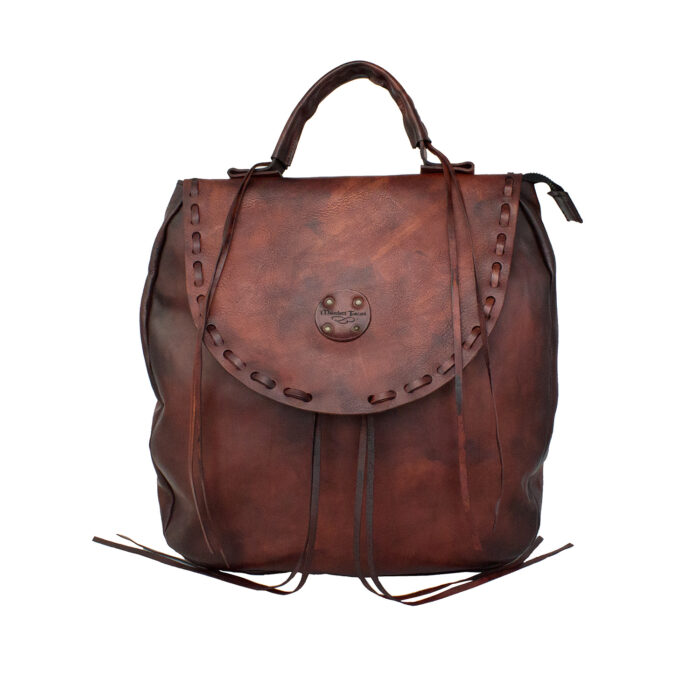 Nubium Hand-dyed front of the backpack in brown sandal-dark brown color