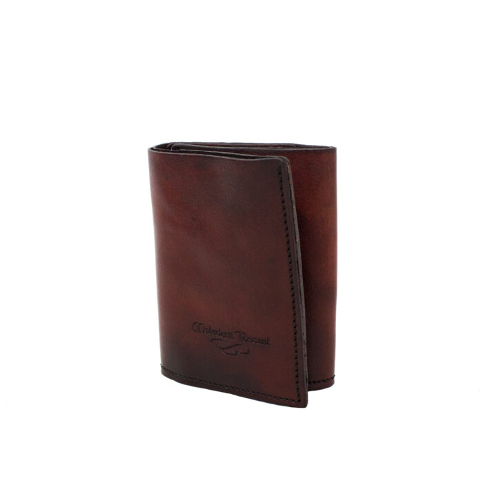 Handgefärbtes Portemonnaie mit 3 Klappen, Vorderseite in sandalbraun-dunkelbrauner Farbe