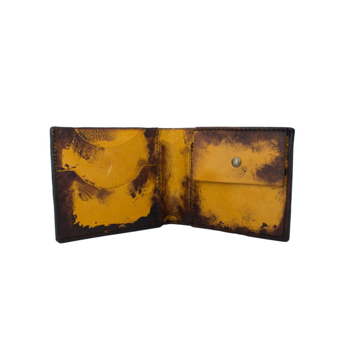 Portafogli Carte e Monete tinto a mano interno color giallo limone-testa di moro