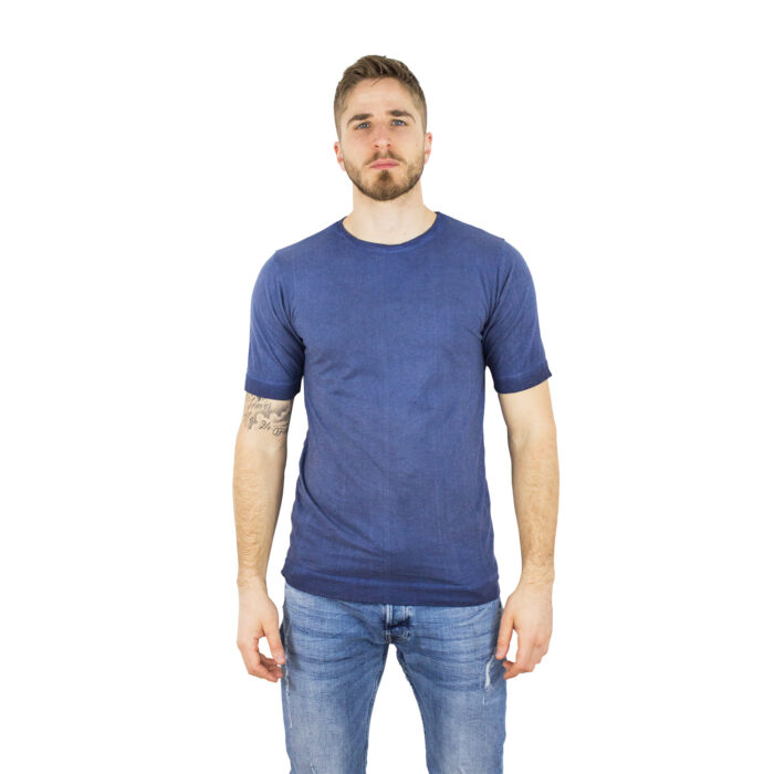 Blaues Front-T-Shirt mit Baumrinde und Algen