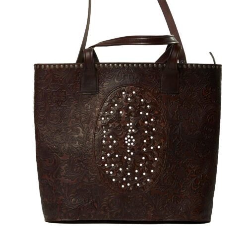 Printed bag Large front of the model in dark brown color