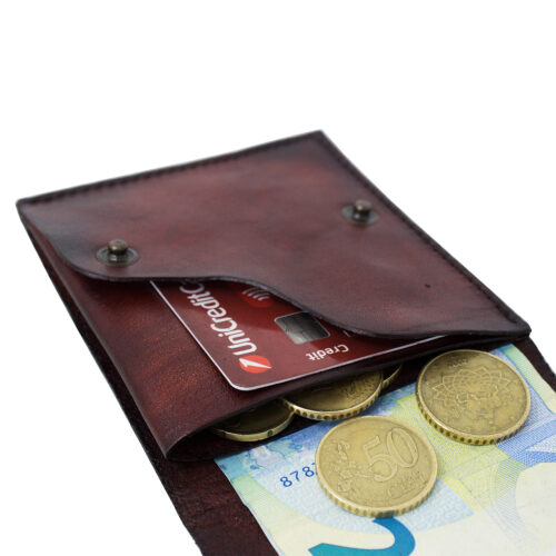 Quadratisches Portemonnaie, Banknoten- und Münzkarten, sandalenbraun-dunkelbraune Tasche